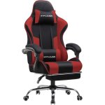 Silla gaming GTPLAYER con masaje lumbar, reposapiés y altura regulable en tela roja