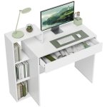 Scrivania Moderna Aosom con 3 Ripiani Aperti e Cassetto Bianco