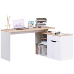 Scrivania Angolare Aosom con Libreria 140x117x76 cm Legno Bianco
