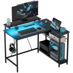Scrivania angolare Aosom reversibile con LED, prese elettriche e USB, nera