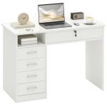 Scrivania Aosom 110x50x76cm Bianco con 2 cassetti