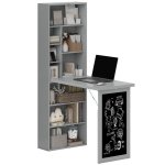 Scrivania PC Pieghvole Aosom con Libreria 9 Ripiani Grigio