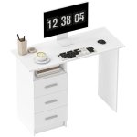Scrivania Moderna in Legno Aosom con 3 Cassetti e Ripiano Aperto 100x40x75 cm Bianco e Marrone