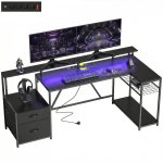 Scrivania Gaming Angolare Aosom Hub Ricarica LED Monitor Nero