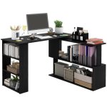 Scrivania angolare con piano girevole a 360° e 5 ripiani, 120x110x74,5 cm, Nero