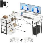 Scrivania angolare Aosom L 155 cm reversibile con 4 cassetti e prese USB