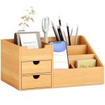Aosom Organizzatore Scrivania Bambù 2 Cassetti 7 Scomparti 33x20.5x15.5 cm