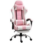 Sedia Gaming Aosom Ergonomica Reclinabile Poggiatesta Rosa Bianca