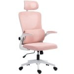 Sedia da Ufficio Regolabile e Reclinabile Aosom Rosa con Poggiatesta Rimovibile