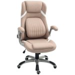 Sedia Ufficio Reclinabile Aosom Tessuto Marrone Chiaro 68x76x109-117 cm