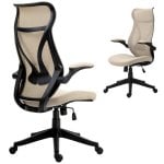 Sedia Da Ufficio Aosom Beige Braccioli Ribaltabili