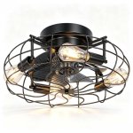 Ventilatore da Soffitto con Luce Autrucker Vintage 50cm Telecomando 6 Velocità Timer Rotazione Inversa Griglia protettiva