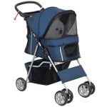 Passeggino per cani Aosom pieghevole con cestino Blu Scuro