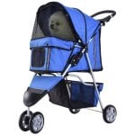 Aosom Passeggino per cani ripiegabile blu con freni, portabicchieri e cesto