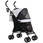 Passeggino cani Aosom 76x44x103 cm nero grigio chiaro