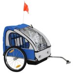 Rimorchio Bici Bambini Aosom 2 Posti Telaio Acciaio Blu Oxford