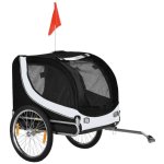 Rimorchio bici per cani Aosom 130x73x90 Bianco Nero Finestre bandierina