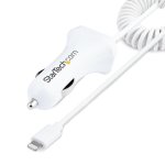 Cargador de coche StarTech.com con 2 puertos USB y cable Lightning rizado 1m