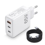 Carregador GaN 65W Dam Electronics 3 portas USB-C USB-A Cabo 2m