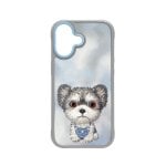 Nimmy Friends New Big-eye 3D Bestickte Hülle Grau Yorkie für iPhone 17
