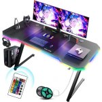 Schreibtisch GTPLAYER Gaming Tisch 120x60 LED Kopfhörerhalter - Schwarz