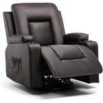 Sillón Relax Para Tv Con Respaldo Y Reposapiés Ajustables, Sillón Lounge 360° Giratorio De Cuero Pu Con Portavasos Y Bolsillos Laterales, Soporte Ergonómico Para Cuerpo Completo - Marrón