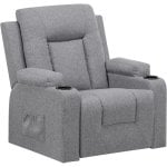 Sillón Relax De Tela Para Salón Con Respaldo Ajustable Manual, Reposapiés Extraíble, Giro 360°, Portavasos, Bolsillos Laterales Y Diseño Ergonómico - Gris Oscuro