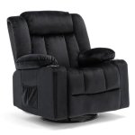 Sillón Relax Giratorio Manual Para Adultos Con Respaldo Y Reposapiés Ajustables, Sillón Lounge 360° Para Salón, Tela Suave, Ergonómico - Negro