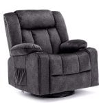 Sillón Relax Giratorio Manual Para Adultos Con Respaldo Y Reposapiés Ajustables, Sillón Lounge 360° Para Salón, Portavasos, Bolsillos Laterales, Tela Suave, Ergonómico - Gris