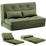 Sofá Plegable Para Suelo, 3 En 1 Sofá Cama Con Respaldo Ajustable En 6 Niveles, Con 2 Cojines Lumbares, Adecuado Para Salón, Dormitorio Y Camping - Verde