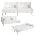 Sofa GTPLAYER 3-Sitzer Teddy Stoff Weiß, Schlafsofa, Verstellbare Rückenlehne