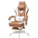Cadeira gaming GTPLAYER Orelhas de gato Mousse de memoria couro PU Marrom