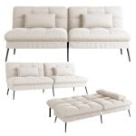 Sofá Cama Con Función De Cama, Funda Futón Plegable, Sofá Cama, Sofá Esquinero, Cama Invitados, Sofá 3 Plazas, Con Respaldo Ajustable En Tela - Beige