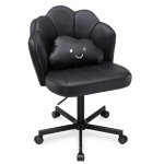Silla De Escritorio En Forma De Flor Con Ruedas, Silla De Maquillaje Con Doble Respaldo Y Cojín Nube, Silla Giratoria Altura Ajustable, Silla De Oficina Para Dormitorio Homeoffice, Cuero Pu - Negro