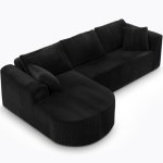 Sofá Esquinero Con Función De Cama, 263cm Sofá Modular Boneless De Pana Con Chaiselongue, Sofá Cama En Forma De L, Sofás Seccionales Con Cojines Y Bolsillos Laterales, Sofá Para Salón, Sin Montaje - Negro  Negro - Lado derecho - Grande