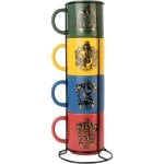 Set De 4 Tazas Harry Potter Con Soporte De Metal Porcelana 300 Mls