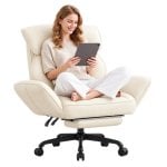Chaise de bureau Welltin 90°-135°, accoudoirs pivotants, cuir synthétique blanc