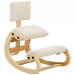 Silla ergonómica de rodillas Homcom pana crema madera abedul