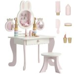 Tocador Infantil Aiyaplay con Taburete y Espejos Giratorios Rosa y Blanco Crema
