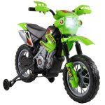 Moto Eléctrica Infantil Homcom Verde con Ruedas de Apoyo Desmontables