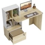 Escritorio Homcom con 4 estantes y cajón archivador A4 con cerradura roble