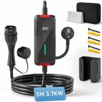 Cabo de Carga Automóveis Elétricos Homcom Tipo 2, 3,7 kW, 5 m, 6-16A, Temporizador Preto