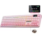 Teclado Aula F108 Pro mecánico inalámbrico RGB Hot Swap con pantalla y perilla rosa