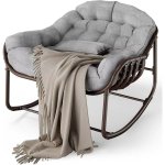 Cadeira mecedora de rattan Ovo Cinzenta com almofada grossa