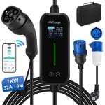 Chargeur EV portable JUNSUN 7 kW Type 2 6 m LCD IP65