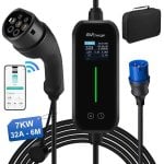 Chargeur Portable EV JUNSUN 7kW 32A Type 2 Câble 6m LCD App IP65