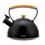 Tetera Briebe con Silbato 2,3 L Acero Inoxidable Negro Mango de Madera