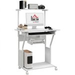Mesa Homcom 920-084V80WT Móvel 80x50x130 cm Bandeja Teclado Rodas Branco