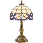 Candeeiro de Mesa Homcom Tiffany Vidro Azul Artesanal E27 25x45 cm