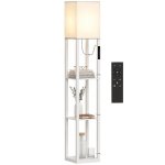 Lámpara de Pie Homcom LED Regulable con 3 Estantes Blanca